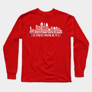 Cincinnati Baseball Team All Time Legends, Cincinnati City Skyline Long Sleeve T-Shirt